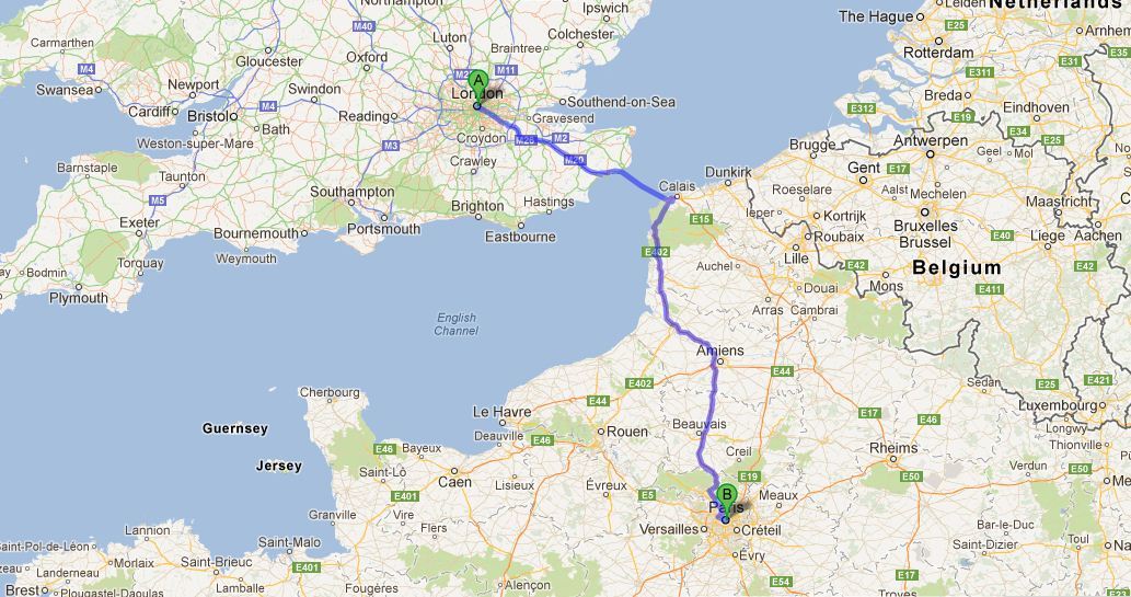 London, UK to Paris, France map Travelsize Robot Map England To France